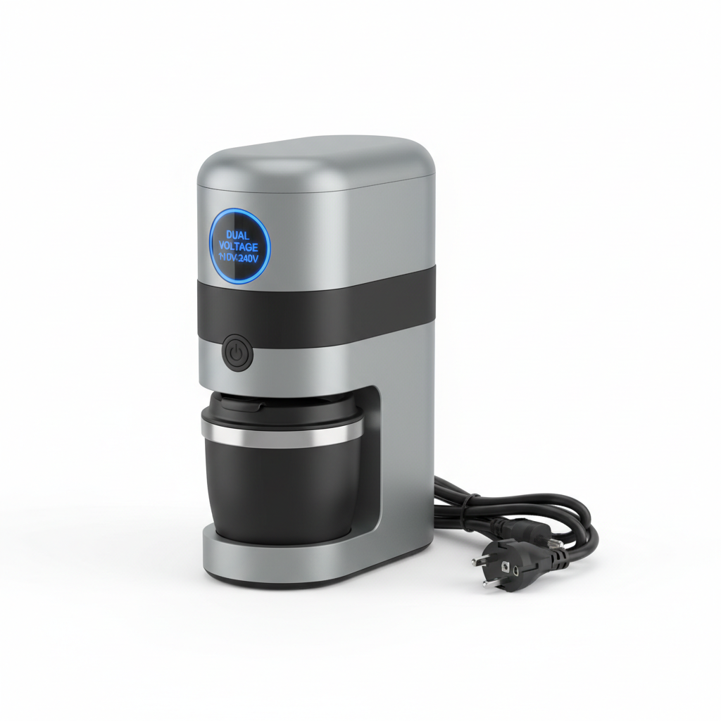 Compact portable travel coffee maker with dual voltage support