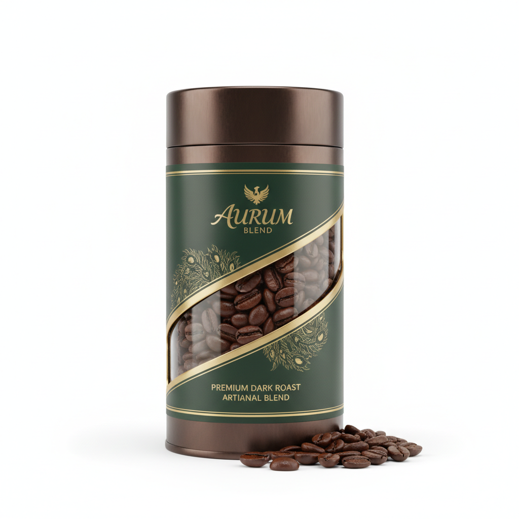 Premium signature blended dark roast coffee in elegant packaging